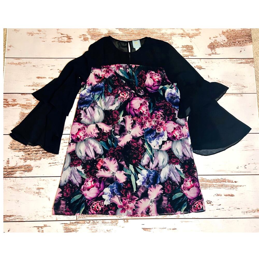 CeCe Floral Ruffle Sleeve Shift Dress Size 6 - Picture 4 of 12